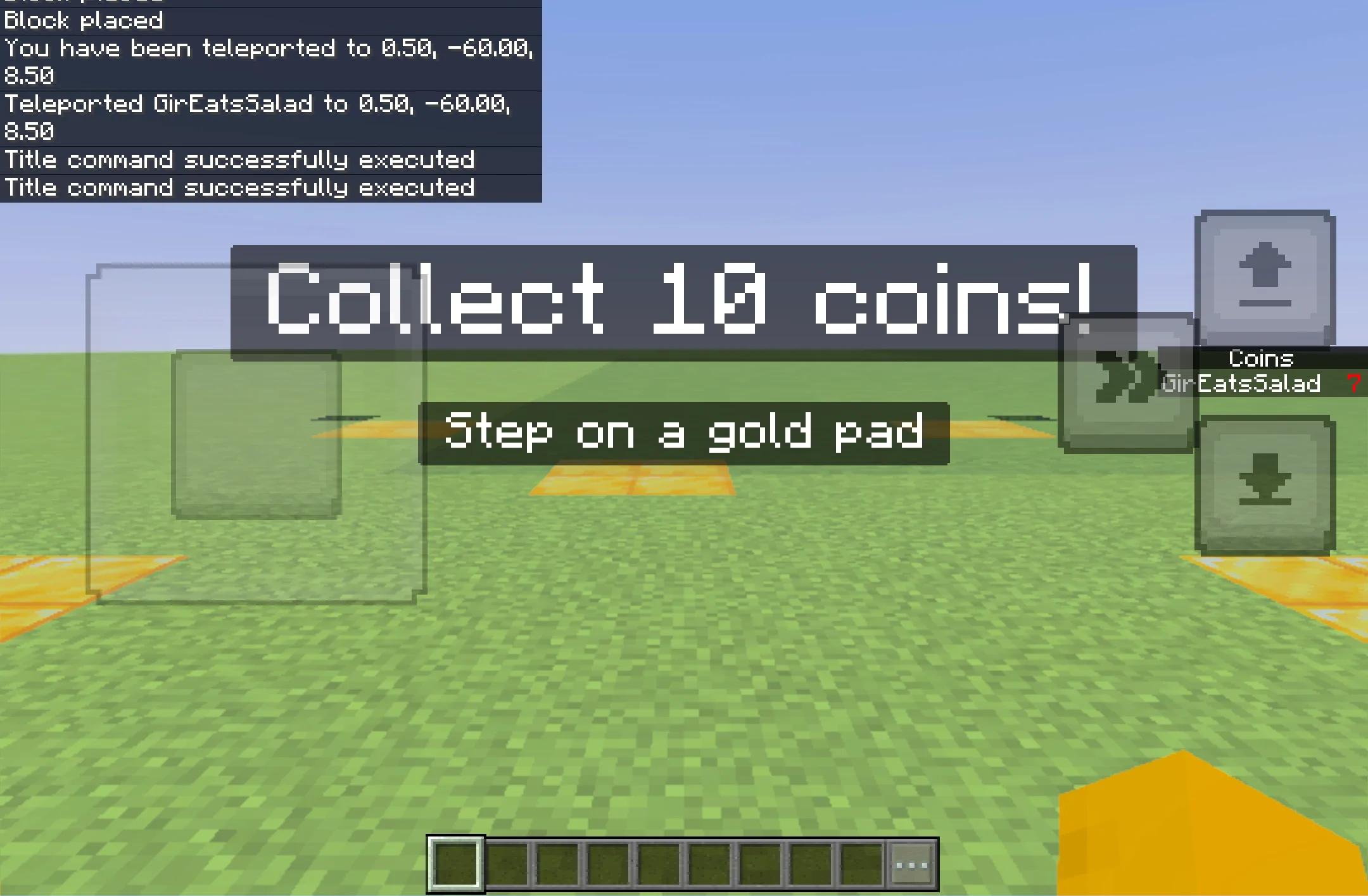 Standing on an open grass field of gold coin pads with a 'Collect 10 coins!' title and the live Coins scoreboard