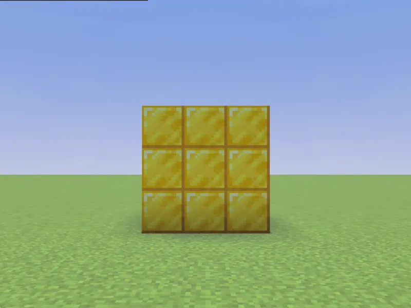A gold block cube filled with /fill in Minecraft (after)