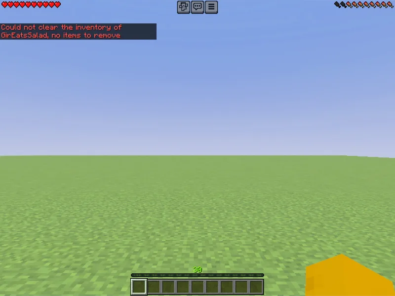 Survival hearts and hunger appearing after /gamemode in Minecraft (after)