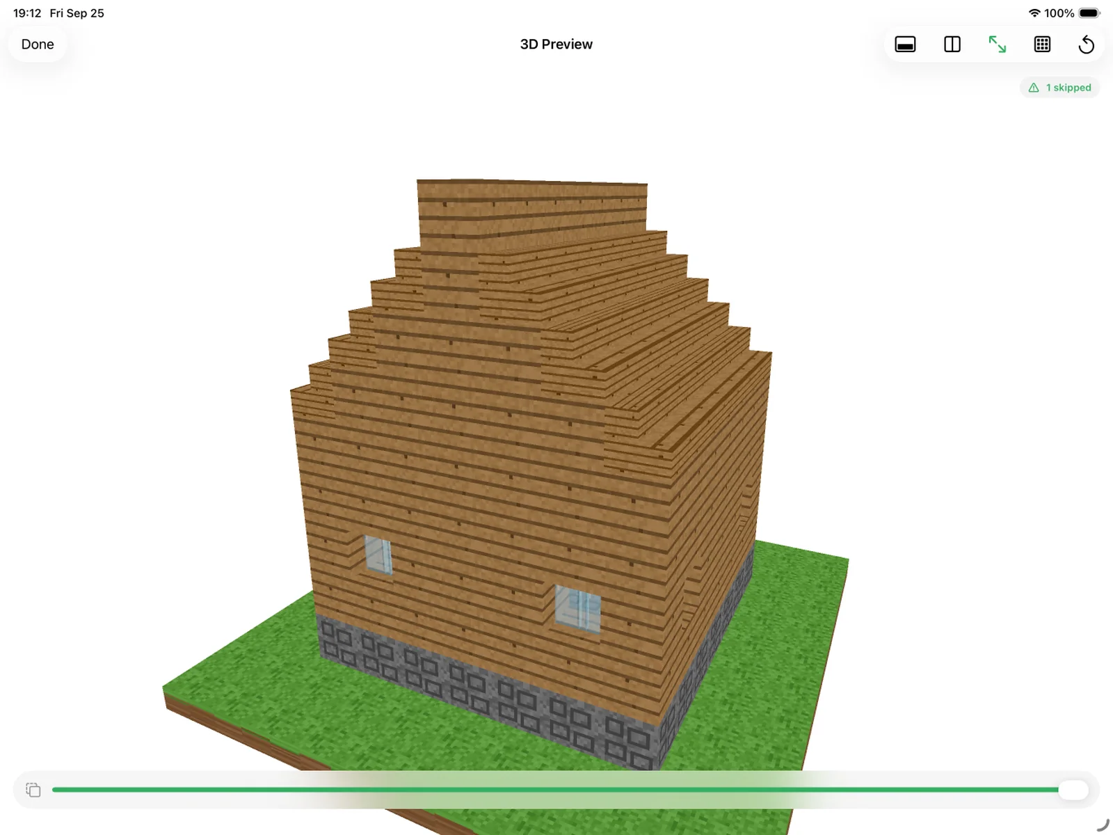 A generated house rendered in the MiniBench 3D preview