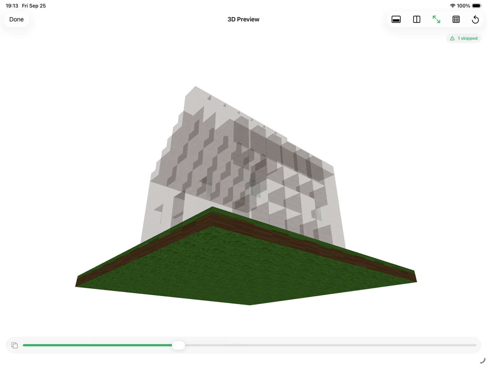 The 3D preview with walls turned semi-transparent to reveal the interior